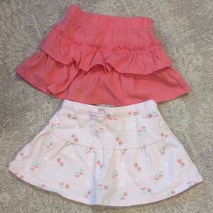 2T Girls Comfy Cotton Summer Skirts- Coral Ruffle & Pink Cherry Strawberry Print